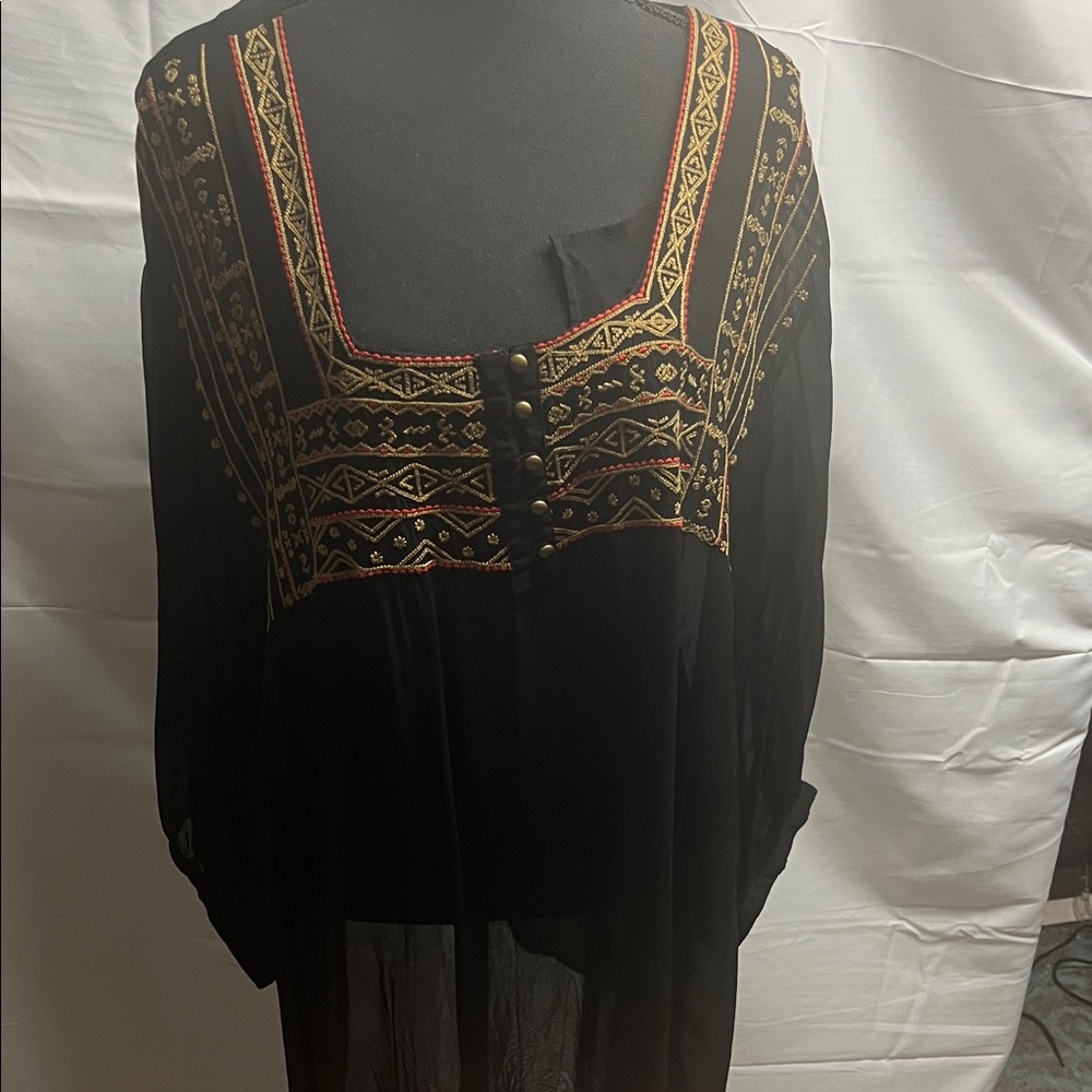 Catherines Black and Gold Embroidered Blouse